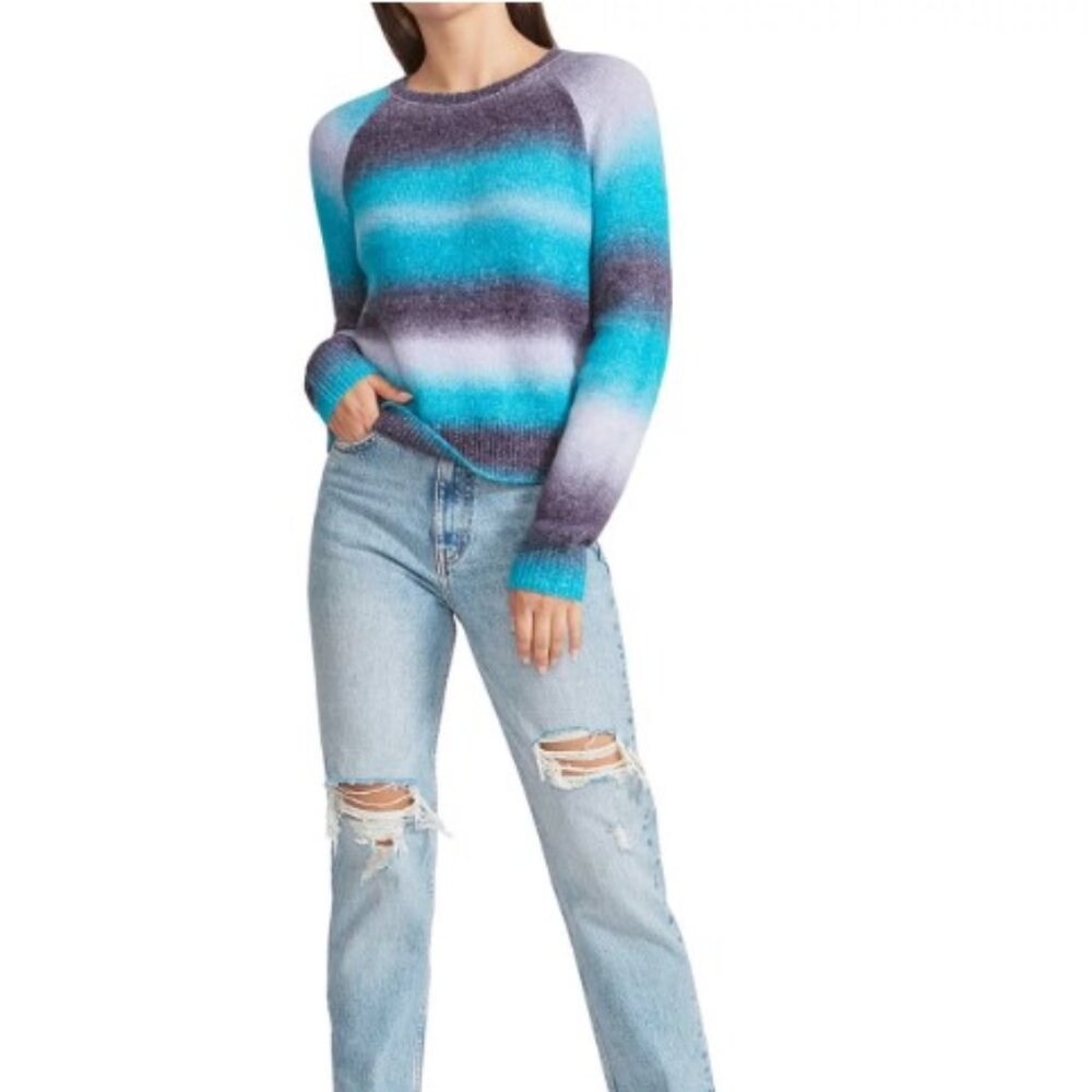 BB Dakota x Steve Madden Blue Stripe Ombre Crewneck Sweater NWT Size XS
